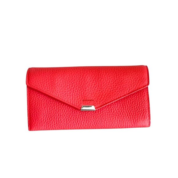 Allsaints Pebbled Leather Captain Chain Wallet Crossbody Pink Removable Strap - Picture 2 of 12